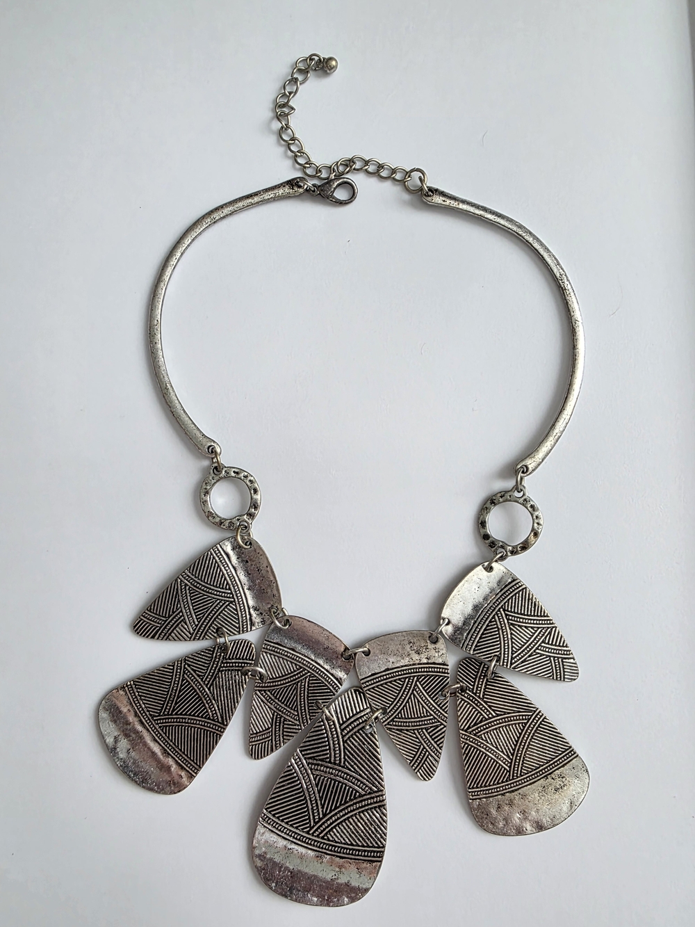 Etched Silver-Tone Geometric Statement Necklace